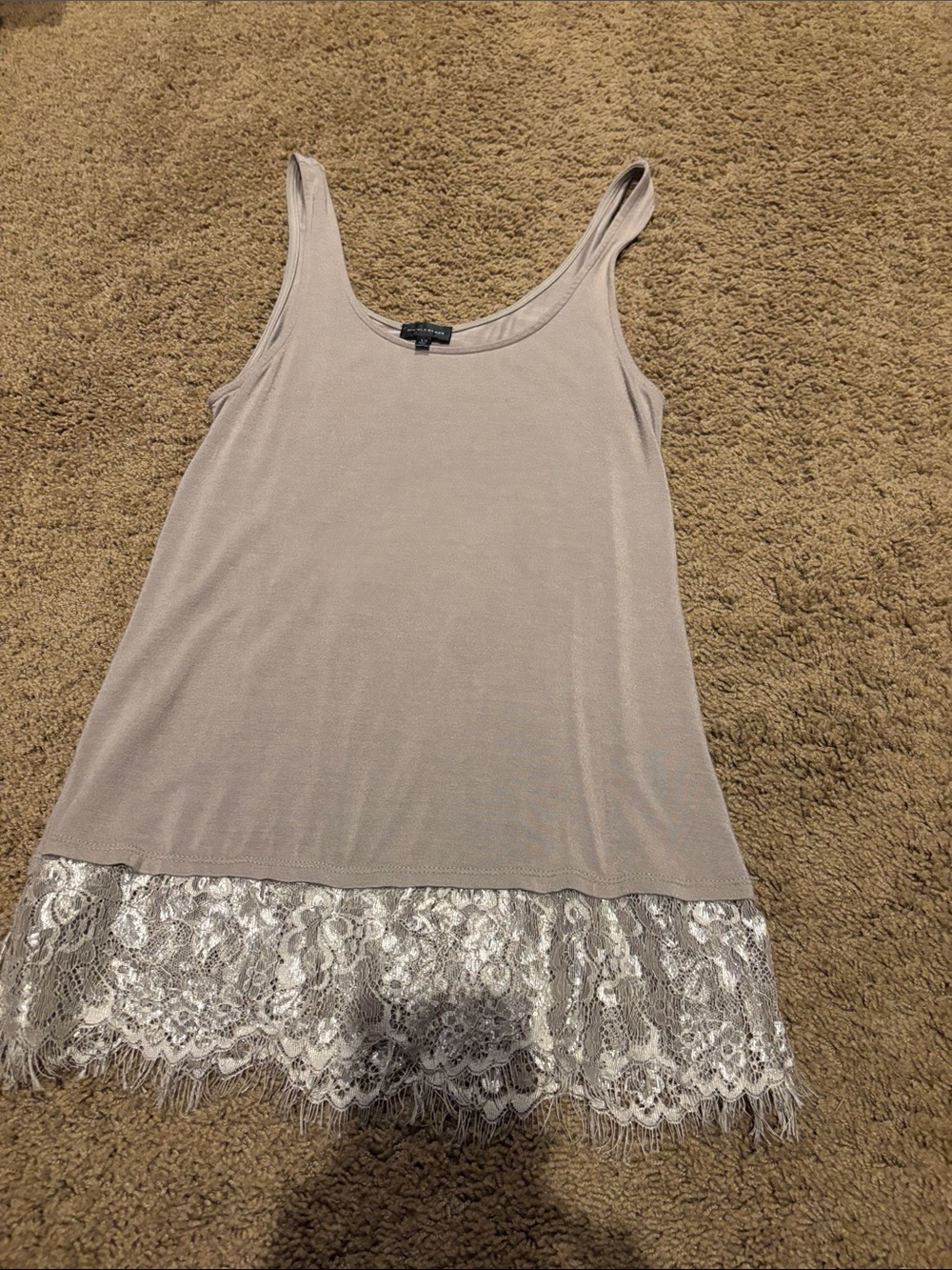 Light Taupe Lace Trim Tank Top